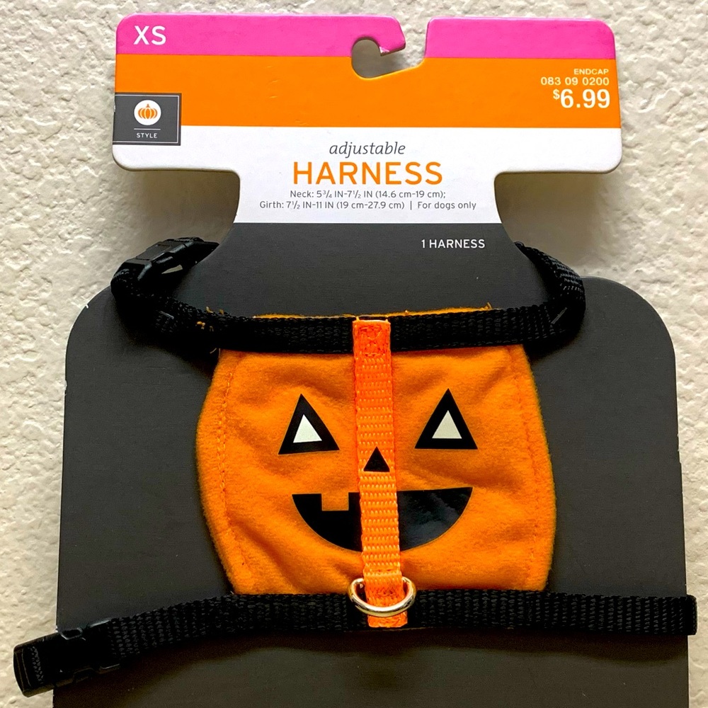 Halloween Style Target Adjustable Pumpkin Dog Harness with D-Ring | Size XS